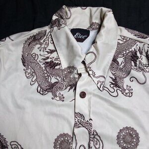 Vintage Elee Oriental Dragons Polyester Disco Shirt